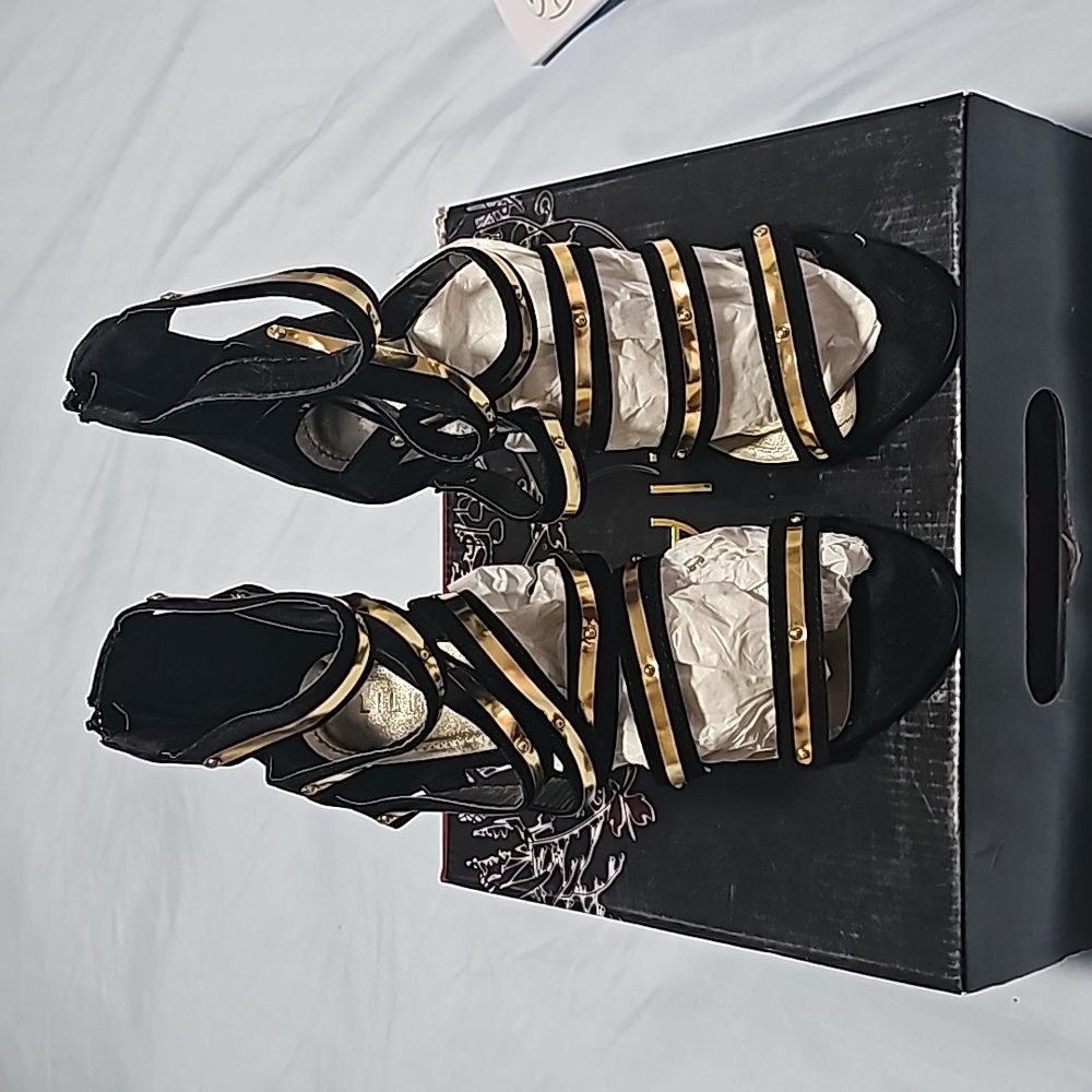 Black and Gold Strappy Heels